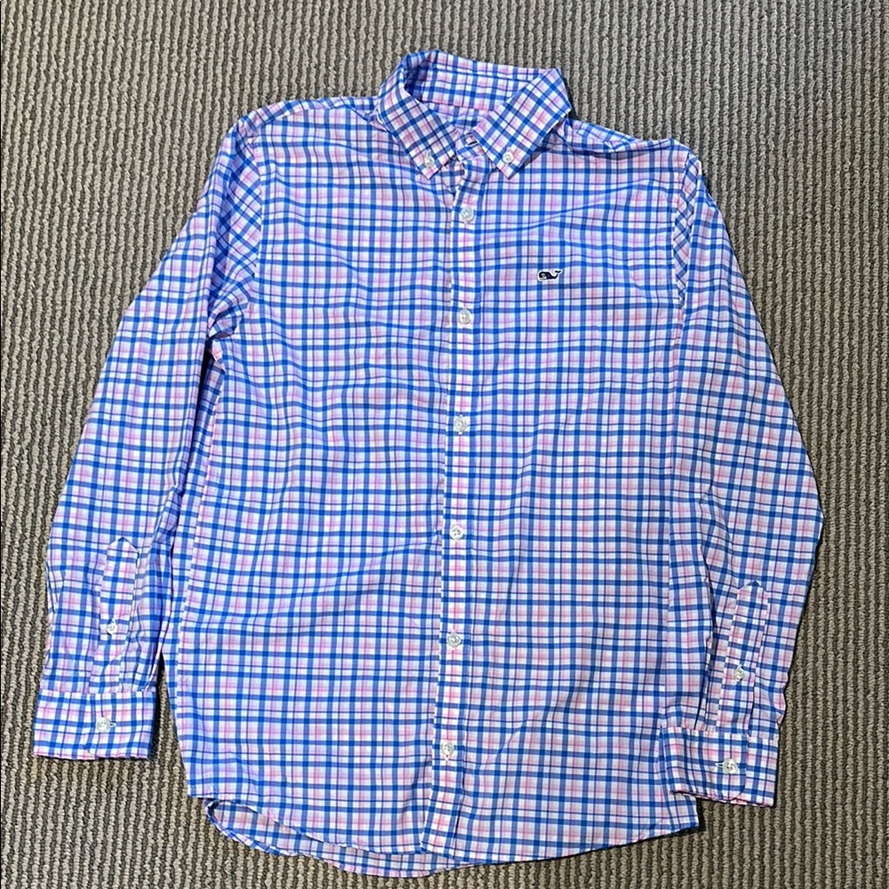 Vineyard Vines Men's Casual Blue and Pink Check Shirt
